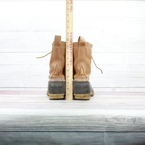 LL Bean Brown Leather Lace Up Unlined Waterproof Duck Boots Size 12 Medium - Picture 5 of 8